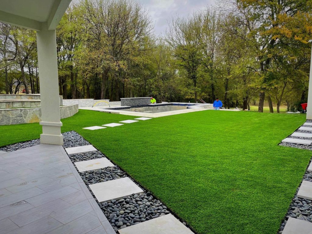 Artificial turf installation residential yard in Tucson Arizona